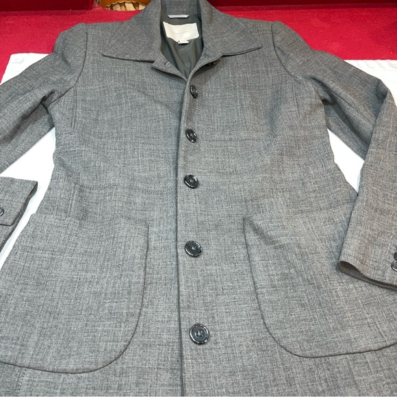 Allegory stretch GRAY WOOL Lycra TRENCH Sz 10 Pea Coat 6 Button Jacket 352834 L - Picture 14 of 15